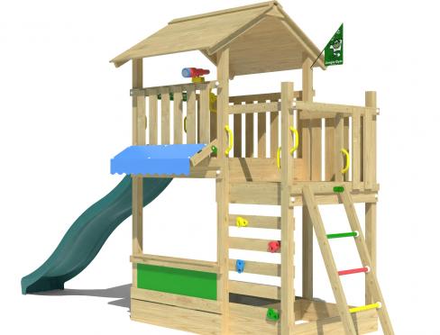 Jungle Bayou | Wooden climbing frame with slide & market stall