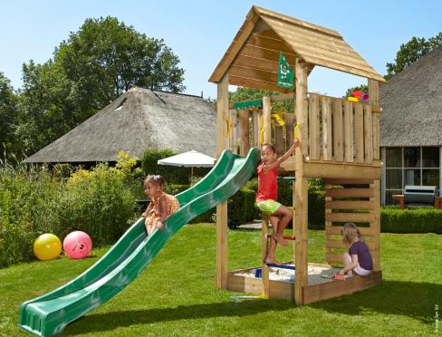 Wooden Climbing Frame and Slide • Jungle Cabin
