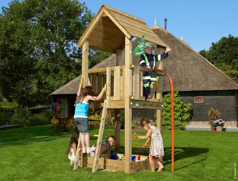Childrens Wooden Climbing Frame Small Garden • Jungle Club Fireman's Pole