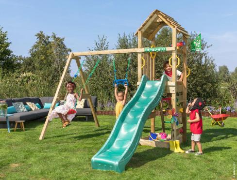 Jungle Cocoon | Wooden climbing frame with double swing